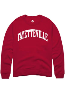 Rally Fayetteville Mens Red Arched Wordmark Long Sleeve Crew Sweatshirt