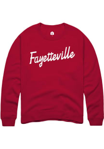 Rally Fayetteville Mens Red Script Long Sleeve Crew Sweatshirt