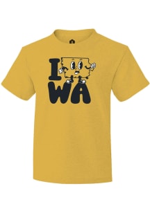 Rally Iowa Youth Yellow Cartoon State Short Sleeve Fashion T-Shirt