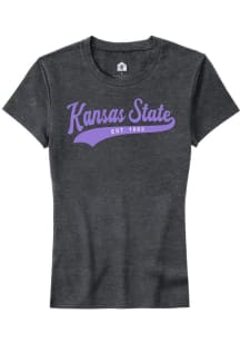 Rally K-State Wildcats Womens Grey Tailsweep wordmark Short Sleeve T-Shirt