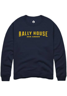 Rally  Mens Navy Blue Employee tee Long Sleeve Crew Sweatshirt