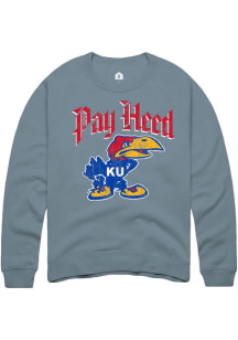Rally Kansas Jayhawks Mens Blue Pay Heed Long Sleeve Crew Sweatshirt