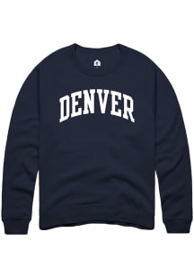 Rally Denver Mens Navy Blue Arched Wordmark Long Sleeve Crew Sweatshirt