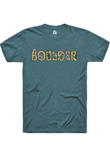 Rally Boulder Blue Floral Wordmark Short Sleeve Fashion T Shirt