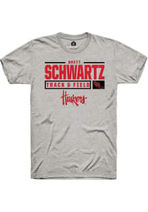 Brett Schwartz  Nebraska Cornhuskers Ash Rally NIL Stacked Box Short Sleeve T Shirt