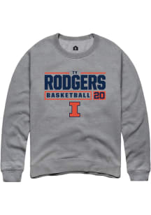 Ty Rodgers  Rally Illinois Fighting Illini Mens Graphite NIL Stacked Box Long Sleeve Crew Sweatshi..