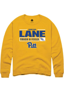 Endeyah Lane  Rally Pitt Panthers Mens Gold NIL Stacked Box Long Sleeve Crew Sweatshirt