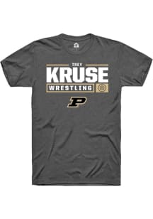 Trey Kruse  Purdue Boilermakers Dark Grey Rally NIL Stacked Box Short Sleeve T Shirt