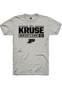 Trey Kruse  Purdue Boilermakers Ash Rally NIL Stacked Box Short Sleeve T Shirt