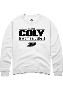 Bakyne Coly  Rally Purdue Boilermakers Mens White NIL Stacked Box Long Sleeve Crew Sweatshirt
