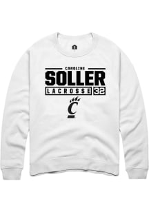 Caroline Soller  Rally Cincinnati Bearcats Mens White NIL Stacked Box Long Sleeve Crew Sweatshirt