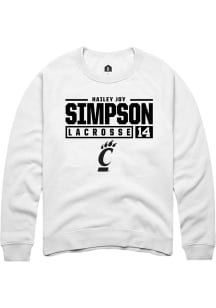 Hailey Joy Simpson  Rally Cincinnati Bearcats Mens White NIL Stacked Box Long Sleeve Crew Sweatshi..
