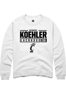 Kennedy Koehler  Rally Cincinnati Bearcats Mens White NIL Stacked Box Long Sleeve Crew Sweatshirt