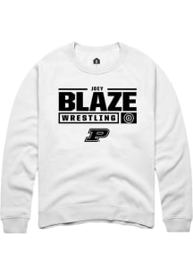 Joey Blaze  Rally Purdue Boilermakers Mens White NIL Stacked Box Long Sleeve Crew Sweatshirt