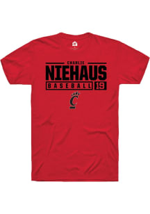 Charlie Niehaus  Cincinnati Bearcats Red Rally NIL Stacked Box Short Sleeve T Shirt