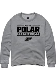 Moriah Polar  Rally Purdue Boilermakers Mens Graphite NIL Stacked Box Long Sleeve Crew Sweatshirt