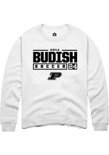 Kayla Budish  Rally Purdue Boilermakers Mens White NIL Stacked Box Long Sleeve Crew Sweatshirt