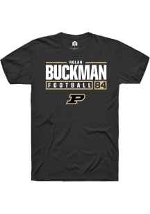 Nolan Buckman  Purdue Boilermakers Black Rally NIL Stacked Box Short Sleeve T Shirt
