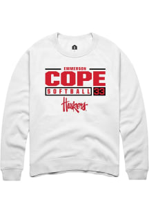 Emmerson Cope  Rally Nebraska Cornhuskers Mens White NIL Stacked Box Long Sleeve Crew Sweatshirt