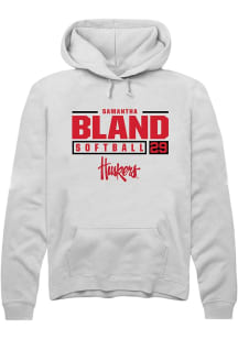 Samantha Bland  Rally Nebraska Cornhuskers Mens White NIL Stacked Box Long Sleeve Hoodie