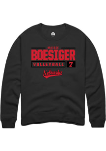 Maisie Boesiger  Rally Nebraska Cornhuskers Mens Black NIL Stacked Box Long Sleeve Crew Sweatshirt