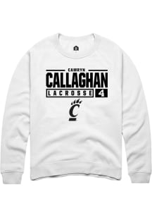 Camryn Callaghan  Rally Cincinnati Bearcats Mens White NIL Stacked Box Long Sleeve Crew Sweatshirt