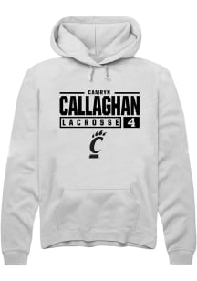 Camryn Callaghan  Rally Cincinnati Bearcats Mens White NIL Stacked Box Long Sleeve Hoodie