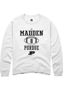 Cj Madden  Rally Purdue Boilermakers Mens White NIL Sport Icon Long Sleeve Crew Sweatshirt