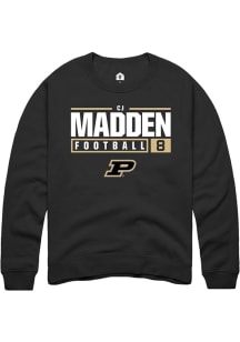 Cj Madden  Rally Purdue Boilermakers Mens Black NIL Stacked Box Long Sleeve Crew Sweatshirt