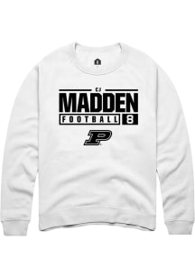 Cj Madden  Rally Purdue Boilermakers Mens White NIL Stacked Box Long Sleeve Crew Sweatshirt