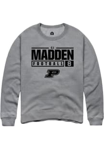 Cj Madden  Rally Purdue Boilermakers Mens Graphite NIL Stacked Box Long Sleeve Crew Sweatshirt