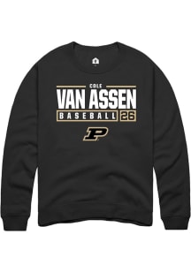 Cole Van Asssen  Rally Purdue Boilermakers Mens Black NIL Stacked Box Long Sleeve Crew Sweatshirt