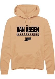 Cole Van Asssen  Rally Purdue Boilermakers Mens Gold NIL Stacked Box Long Sleeve Hoodie
