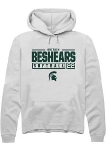 Britain Beshears  Rally Michigan State Spartans Mens White NIL Stacked Box Long Sleeve Hoodie