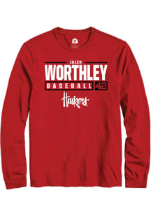 Jalen Worthley  Nebraska Cornhuskers Red Rally NIL Stacked Box Long Sleeve T Shirt