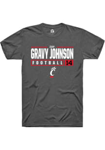 Zay Gravy Johnson  Cincinnati Bearcats Dark Grey Rally NIL Stacked Box Short Sleeve T Shirt