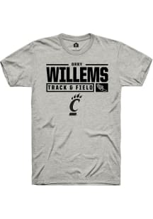 Orry Willems  Cincinnati Bearcats Ash Rally NIL Stacked Box Short Sleeve T Shirt