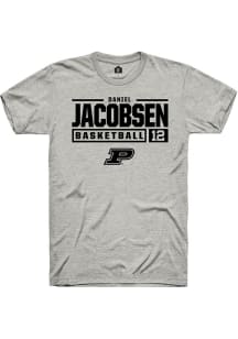 Daniel Jacobsen  Purdue Boilermakers Ash Rally NIL Stacked Box Short Sleeve T Shirt