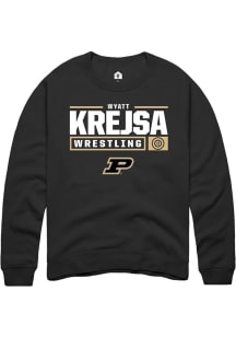 Wyatt Krejsa  Rally Purdue Boilermakers Mens Black NIL Stacked Box Long Sleeve Crew Sweatshirt