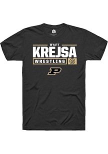Wyatt Krejsa  Purdue Boilermakers Black Rally NIL Stacked Box Short Sleeve T Shirt