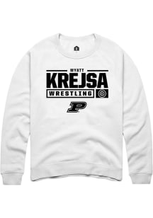 Wyatt Krejsa  Rally Purdue Boilermakers Mens White NIL Stacked Box Long Sleeve Crew Sweatshirt