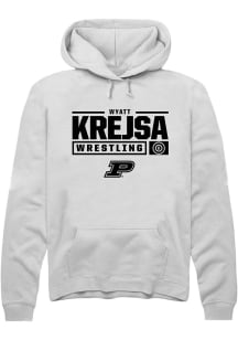 Wyatt Krejsa  Rally Purdue Boilermakers Mens White NIL Stacked Box Long Sleeve Hoodie