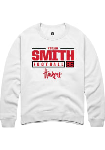 Keelan Smith  Rally Nebraska Cornhuskers Mens White NIL Stacked Box Long Sleeve Crew Sweatshirt