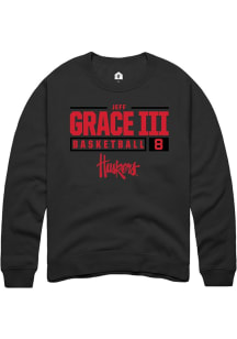 Jeff Grace III  Rally Nebraska Cornhuskers Mens Black NIL Stacked Box Long Sleeve Crew Sweatshirt