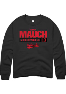 Olivia Mauch  Rally Nebraska Cornhuskers Mens Black NIL Stacked Box Long Sleeve Crew Sweatshirt