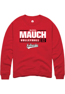 Olivia Mauch  Rally Nebraska Cornhuskers Mens Red NIL Stacked Box Long Sleeve Crew Sweatshirt