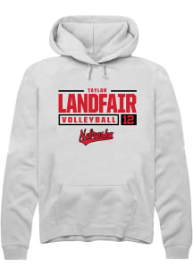 Taylor Landfair  Rally Nebraska Cornhuskers Mens White NIL Stacked Box Long Sleeve Hoodie