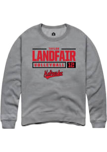 Taylor Landfair  Rally Nebraska Cornhuskers Mens Graphite NIL Stacked Box Long Sleeve Crew Sweatsh..