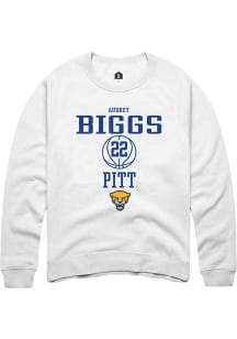 Audrey Biggs  Rally Pitt Panthers Mens White NIL Sport Icon Long Sleeve Crew Sweatshirt