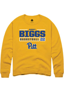 Audrey Biggs  Rally Pitt Panthers Mens Gold NIL Stacked Box Long Sleeve Crew Sweatshirt